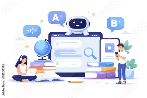 Cute illustration image generation learning app sticker style education language simple ai icon interactive