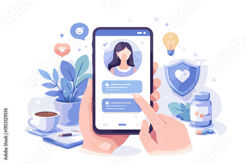 Digital vector minimalism flat design app icon health support mental clean design