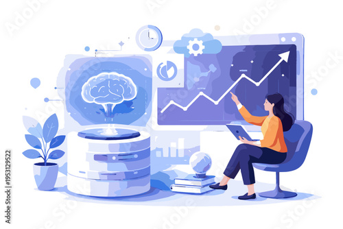 Forecasting vector analytics soft shadow image simple predictive ai generation bold outline future icon