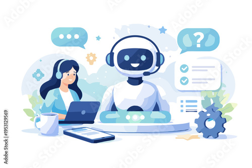 Vector illustration generation vector minimalism image customer clean design cartoon style icon system soft shadow support