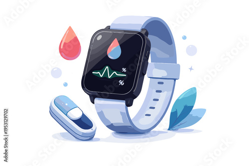 Generation kawaii icon simple bold outline smart wearable vector cartoon style level monitor image