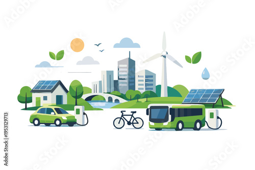 Vector infrastructure city minimalism icon cartoon style eco green sticker style concept