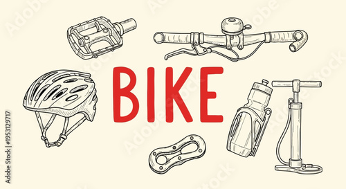 Bike accessories and parts illustration.