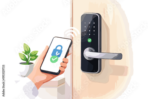 Door image smart lock icon system access minimalism generation vector vector illustration simple shapes
