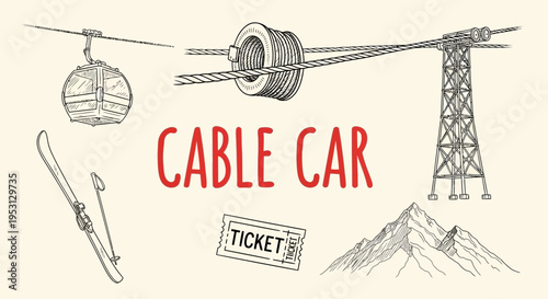 Cable car transportation mountain travel.