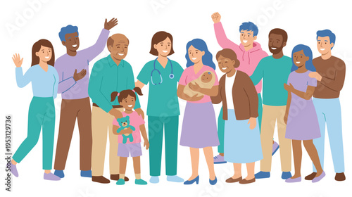 Large diverse group of happy smiling people