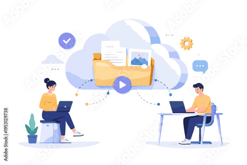 Image cloud sticker style simple soft shadow generation concept sharing vector file icon collaboration
