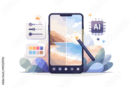 Cartoon style tool generation editing enhancement photo bold outline vector simple icon ai minimalism