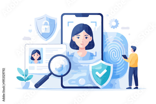 Digital biometric scan icon flat design image simple verification identity vector simple shapes soft shadow