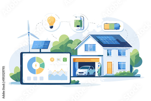 Minimalism generation vector home icon image monitoring energy smart kawaii simple flat design