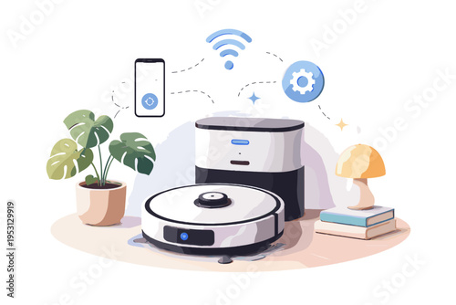 Image vacuum robot home cartoon style smart icon vector flat design system simple generation