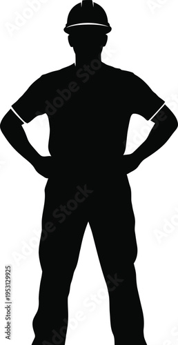 Vector silhouette of a confident construction worker in hard hat
