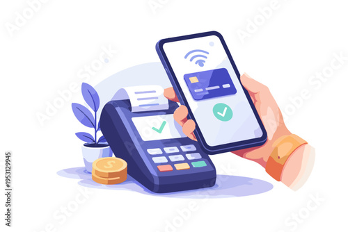Generation cute illustration payment mobile system simple image clean design icon contactless vector illustration kawaii