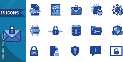 Set of 15 security and protection icons vector
