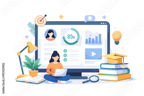 Progress dashboard tracking learning vector digital soft shadow kawaii online simple generation image