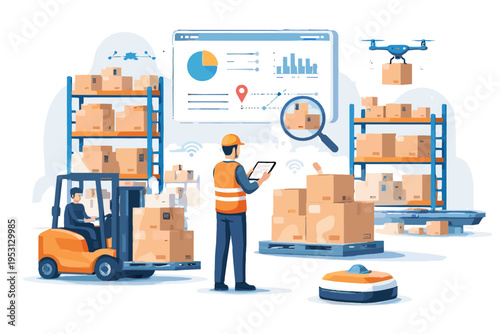 Image warehouse vector bold outline cartoon style icon generation inventory kawaii smart system simple