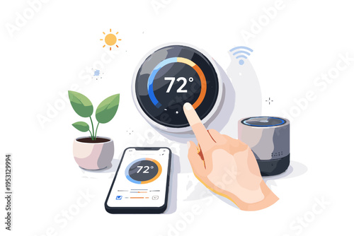 Thermostat control home sticker style smart vector cartoon style bold outline generation simple image temperature