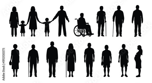 Diverse group of silhouettes representing various abilities and life stages