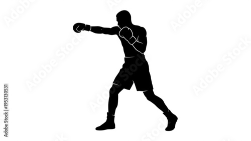 Professional Boxer Standing in Fighting Stance Silhouette