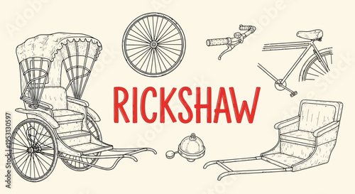 Rickshaw vehicle illustration with parts.