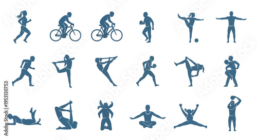 Diverse collection of human activities and sports silhouettes in motion