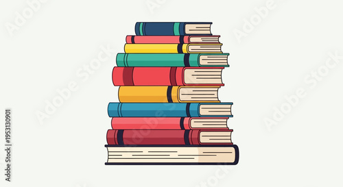 A vibrant stack of colorful books, neatly piled high, symbolizing education, knowledge, and the joy of reading in a clean white background