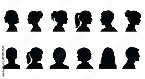 Diverse silhouettes of human profiles in two distinct rows of five figures each.