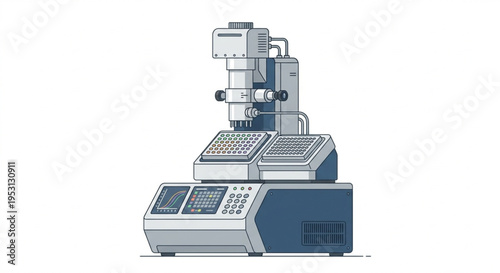 Modern Electron Microscope Vector Illustration - Scientific Laboratory Equipment Flat Design