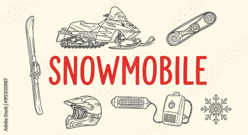 Snowmobile winter sports vehicle illustration.