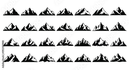 Variations of stylized mountain silhouettes arranged in a grid pattern