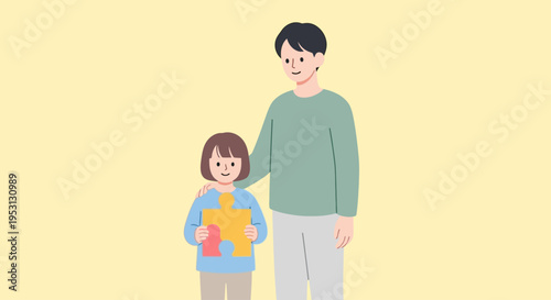 Father and daughter sharing a special moment, holding a puzzle piece, symbolizing connection and togetherness
