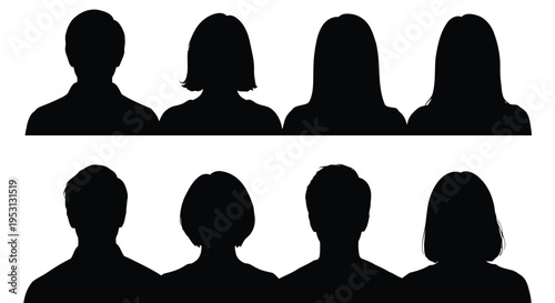 Silhouettes of diverse individuals arranged in two parallel rows of five figures each