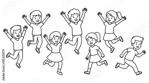 Cartoon kids jumping and running happily vector illustration