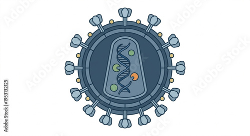 Virus Structure Vector Illustration - Microscopic Pathogen Microbiology Flat Design