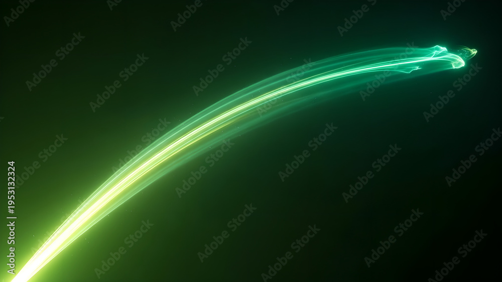 Obraz premium Green Light Trail Motion Energy Curve Abstract Background