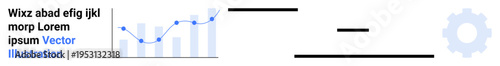 Data analytics, business performance, software tools, digital strategy, process improvement, automation. Line graph with gear icon. Data analytics and business performance concept