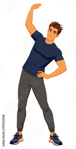 Man stretching arm exercise vector illustration