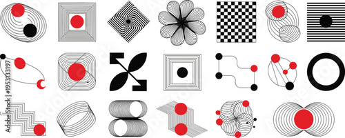 Geometric Abstraction: A collection of diverse geometric shapes, featuring intricate lines, bold colors, and dynamic compositions. Emphasizing the harmony of form and the vibrancy of design.