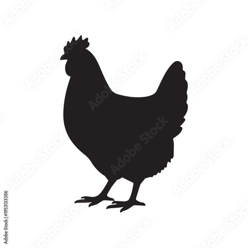 Black Rooster Silhouette Standing Proudly Isolated On A High Contrast White Background