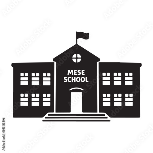 Mese School Building Black Silhouette Vector Icon For Education Isolated On White
