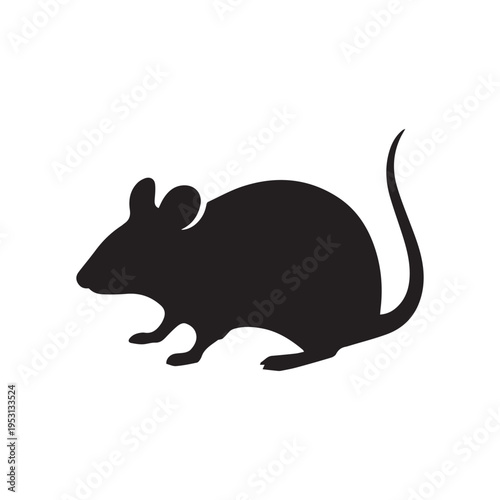 Black Mouse Silhouette Side View Rodent Icon Isolated On Plain White Background
