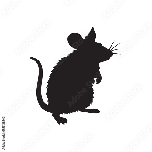 Black Mouse Silhouette Side View Rodent Icon Isolated On Plain White Background
