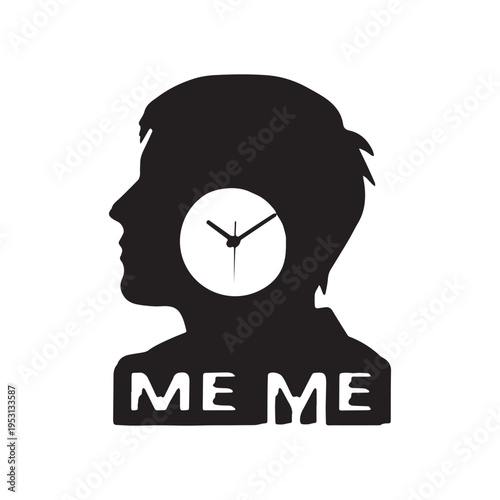 Me Me Male Profile Silhouette Wall Clock Design Isolated On White Background