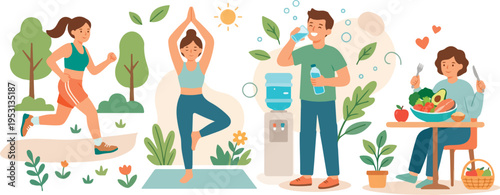 People doing various healthy activities.