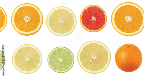 A collection of sliced citrus fruits on display isolated on transparent background