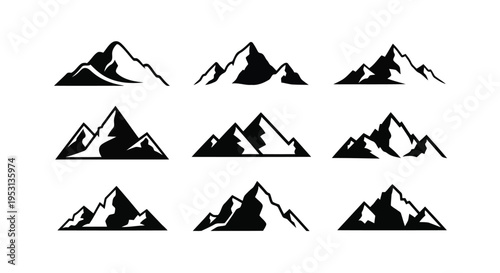 Series of stylized mountain silhouettes against a plain background