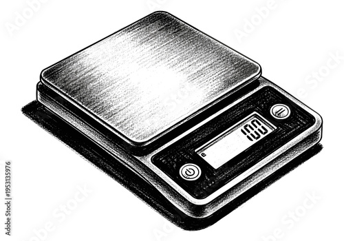 Digital kitchen scale with a clean, modern design and illuminated display showing grams