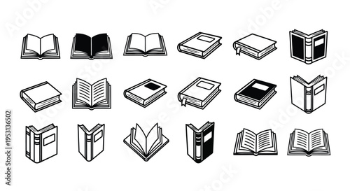 Collection of diverse book illustrations in various open and closed states