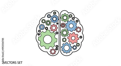 Brain with colorful gear mechanism inside.