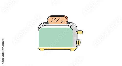 Green toaster with bread inside slot.